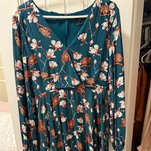 Miss Me Teal Floral Long Sleeve Dress